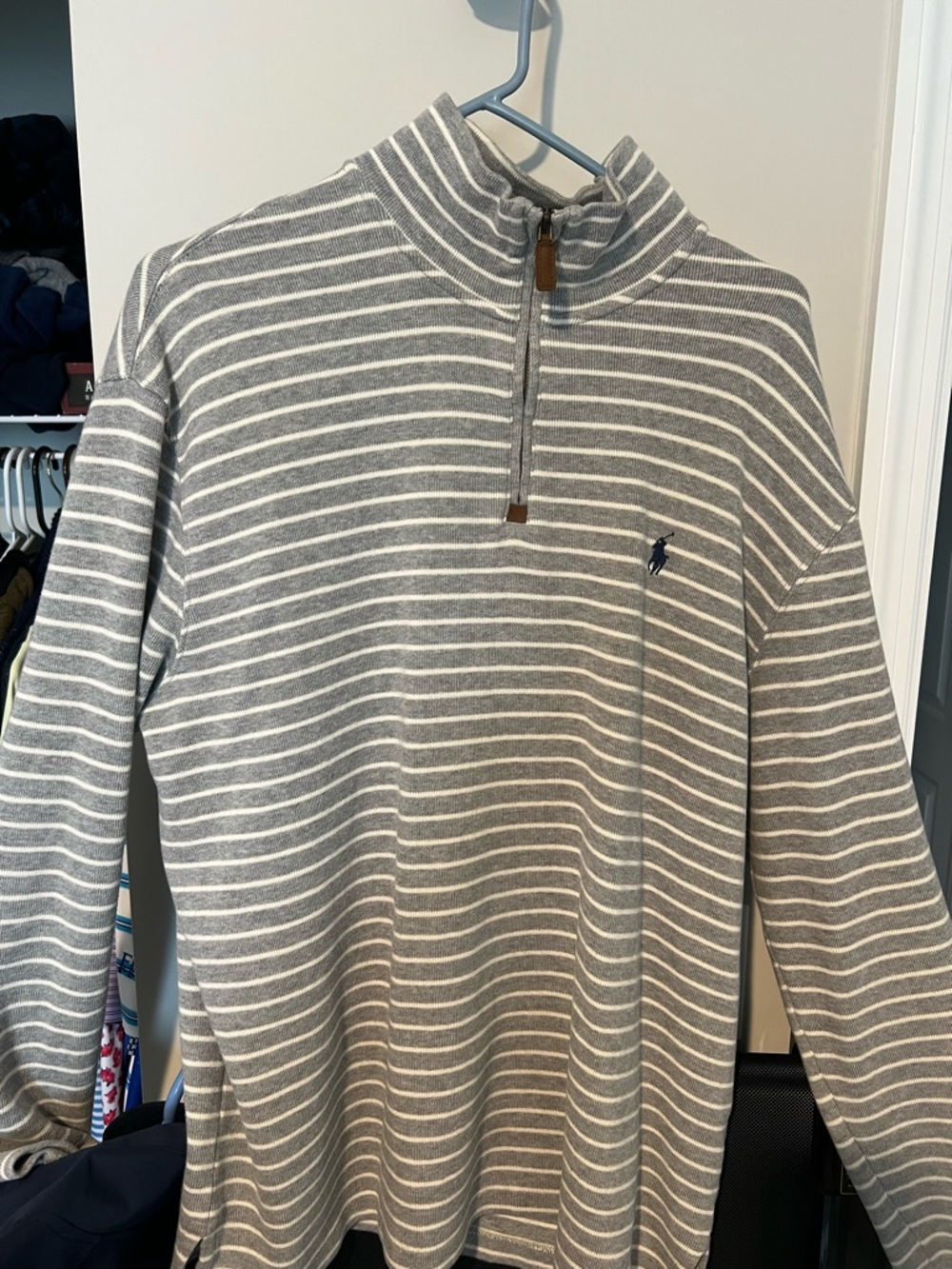 Polo by Ralph Lauren Gray & White Striped Quarter-Zip Sweater